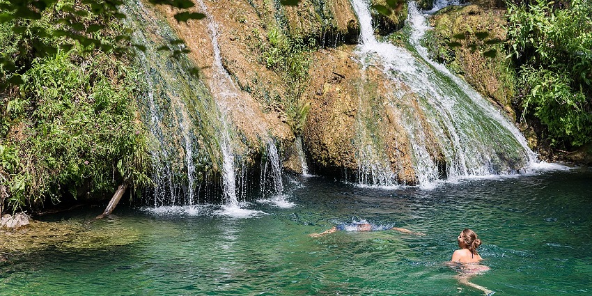 Go swimming in the natural pools of this waterfall for a refreshing experience