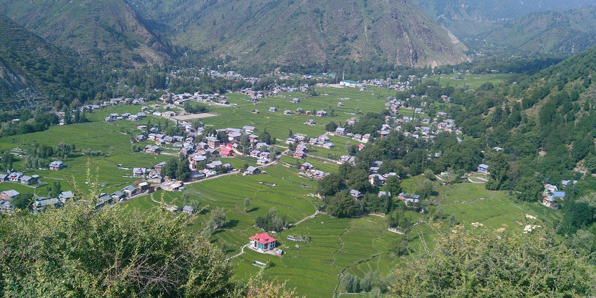 Aerial view of Tangdhar village in Kupwara, one of the places to visit in Kashmir in July