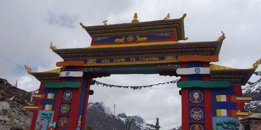Ornate Tawang Gate, marking the entrance to the scenic town of Tawang and mountains.