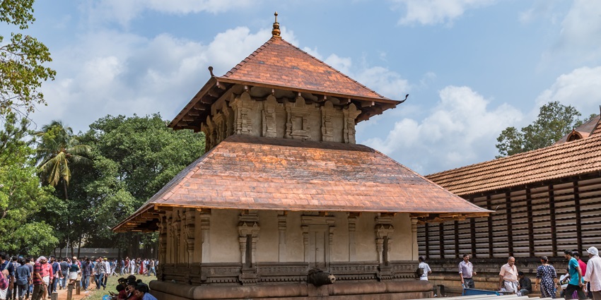 The serene view of the revered Rama Vadakkunnathan Temple in Trichur, Kerala, India.