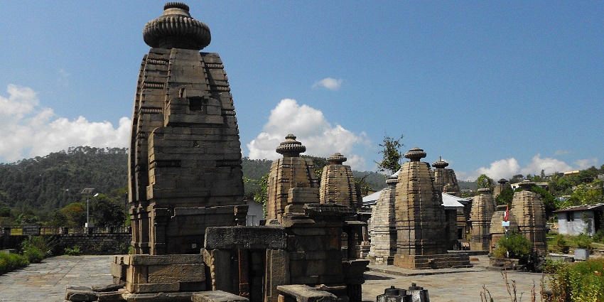 Temples of Baijnath, Uttarakhand: ancient architecture amid serene surroundings.