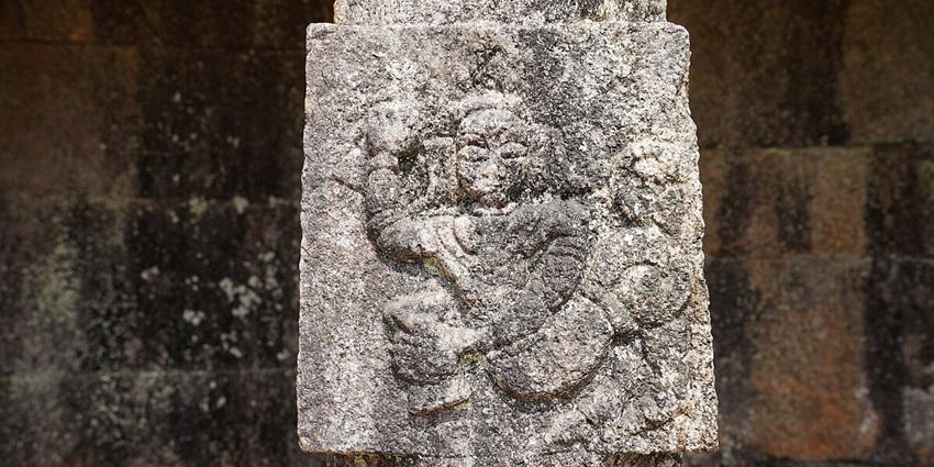 Intricate carvings at the Thirunelli Temple, Wayanad, one of the Shiva Temples in India.