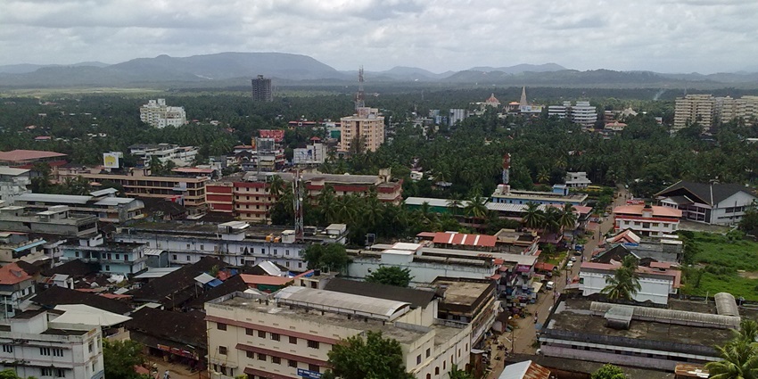 Aerial view of Thrissur City, highlighting its bustling streets and vibrant culture.
