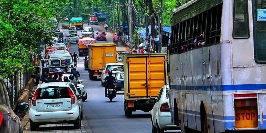 The roads of Nilambur are loaded with vehicles - Surrounded by the green lush trees