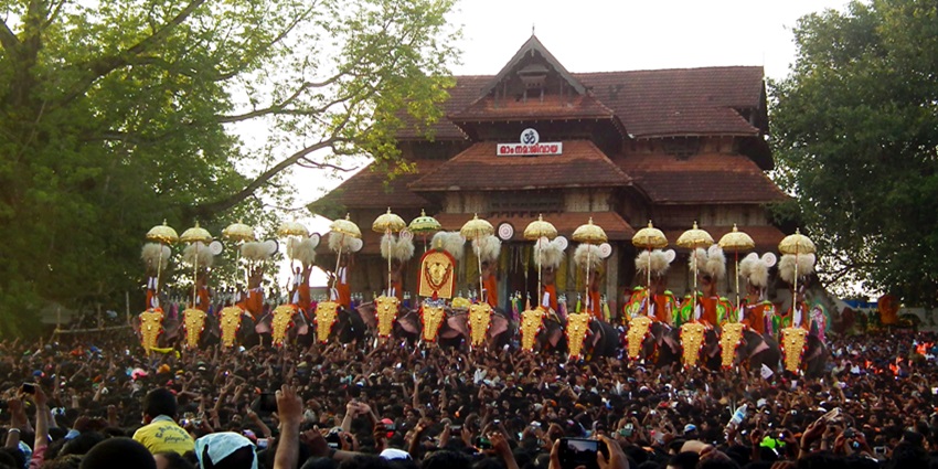 Witness Kudamatom at Thrissur Pooram, is one of the places to visit in Kerala in March.