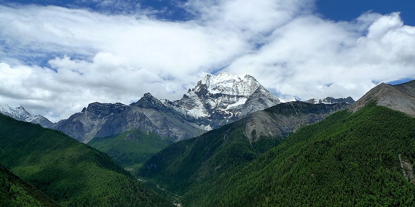 Valley near sacred mountain Xiannairi Yading Biosphere Reserve in Gulmarg, Kashmir.