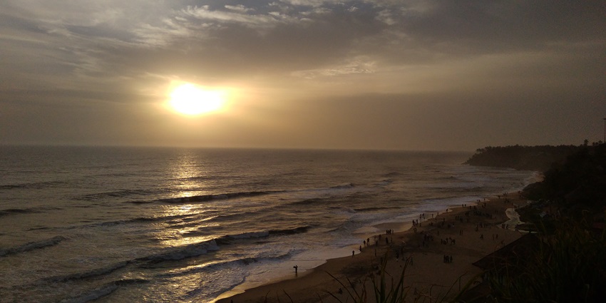 A view of the sunset from a beach