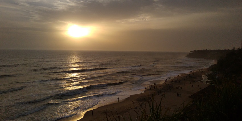 A view of the sunset from a beach