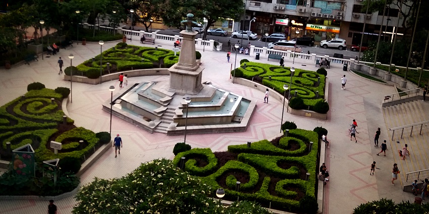An aerial view of Vasco da Gama Garden encircling the famous Vasco da Gama Square.
