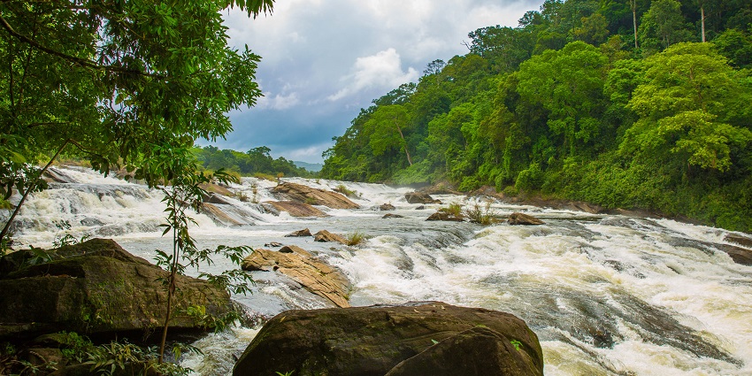 The full flowing Vazhachal Falls on the upper reaches of Chalakudy River
