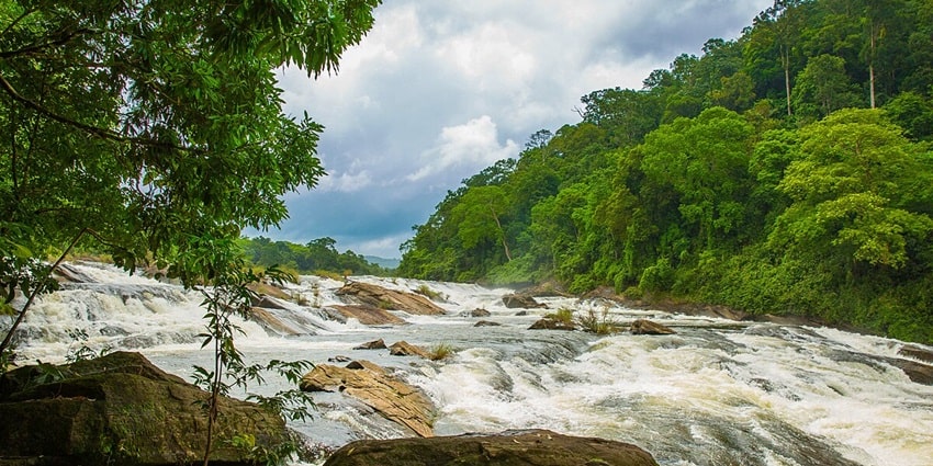 Vazhachal Falls on the upper reaches of Chalakudy River - hill station near Thrissur