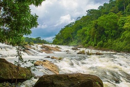 Water flowing down the Vazhachal Waterfalls