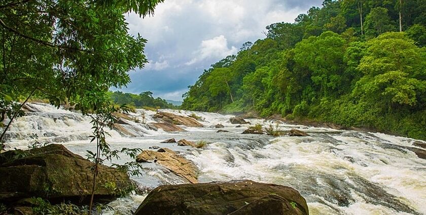 Water flowing down the Vazhachal Waterfalls