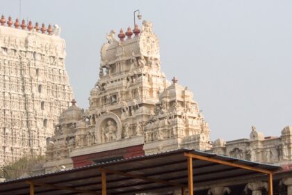 The beautiful facade of the famous Vetrimalai Temple in Andaman and Nicobar Islands.