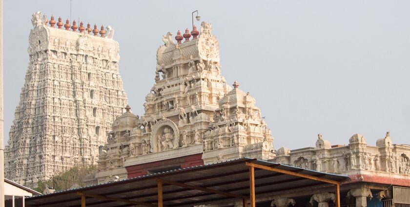 The beautiful facade of the famous Vetrimalai Temple in Andaman and Nicobar Islands.