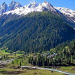 The beautiful view of snow-capped mountains amidst lush alpines in Sonmarg, Kashmir