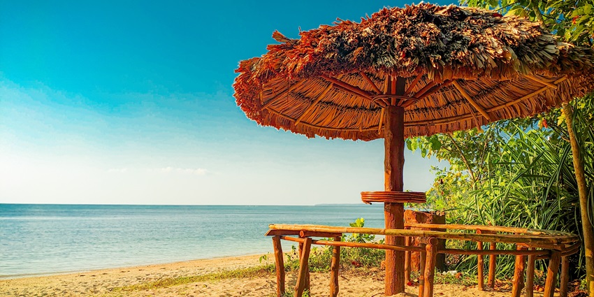 Wandoor Beach with white sands, clear waters, and coral views in South Andaman.