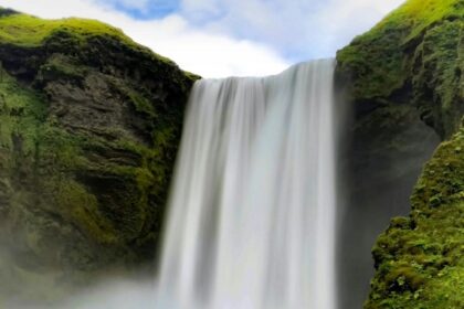 The view of beautiful waterfall, lush greenery and blue sky - best waterfalls in India