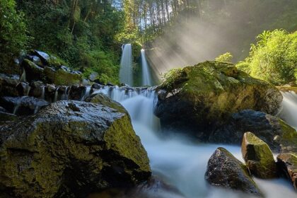 View of the beautiful waterfalls in the lush hills of Palakkad, Kerala