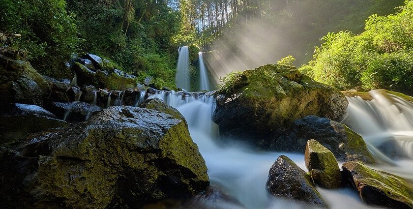 View of the beautiful waterfalls in the lush hills of Palakkad, Kerala