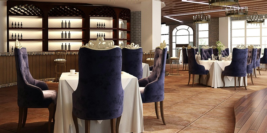 Snapshot from the inside of a beautiful eatery with alluring architecture and lights