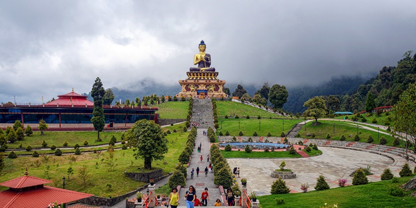 A tall Buddha statue in the Buddha Park in Ravangla