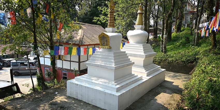Stupas in a monastery with golden tops