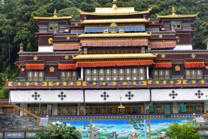 A frontal view of a captivating Monastery in Sikkim with colourful architecture.