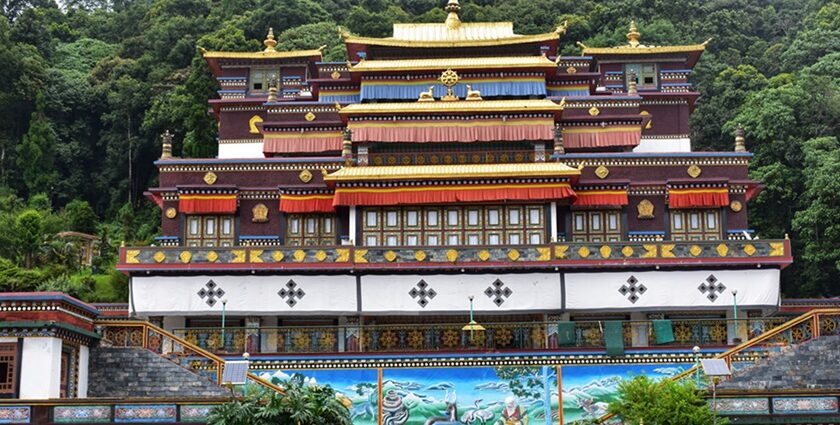 A frontal view of a captivating Monastery in Sikkim with colourful architecture.