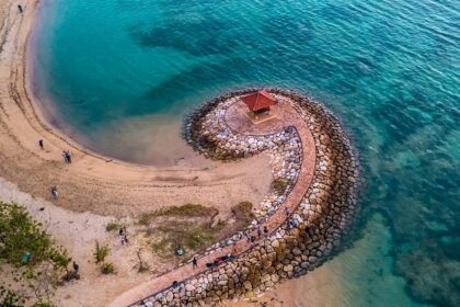 An aerial view of Sanur Beach in Denpasar with its enchanting ambience and adventure