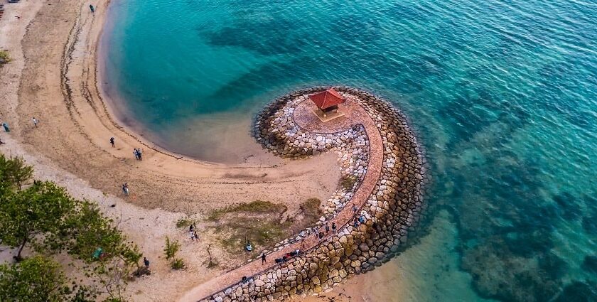 An aerial view of Sanur Beach in Denpasar with its enchanting ambience and adventure