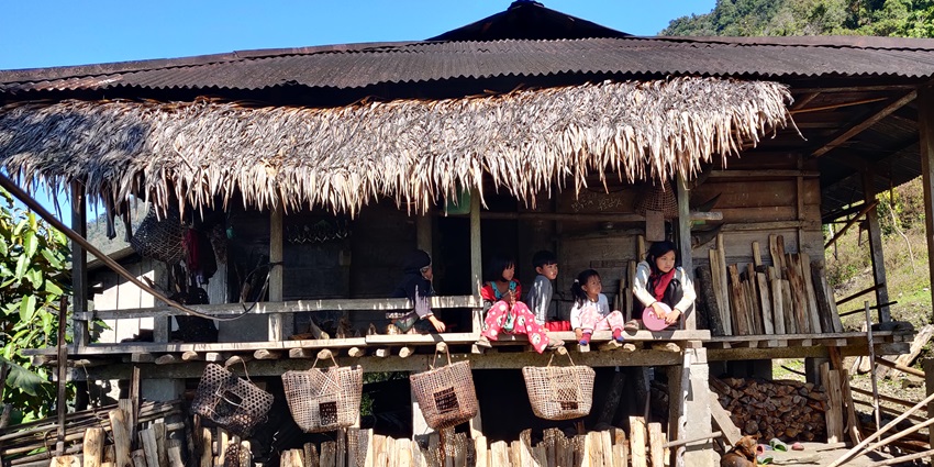Image of traditional bamboo house of Adi tribe, Gete village, Upper Siang district, Arunachal Pradesh