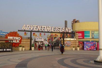 Snapshot of the entrance of the adventure island park near the roihini metro in Delhi