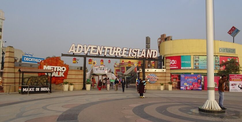 Snapshot of the entrance of the adventure island park near the roihini metro in Delhi