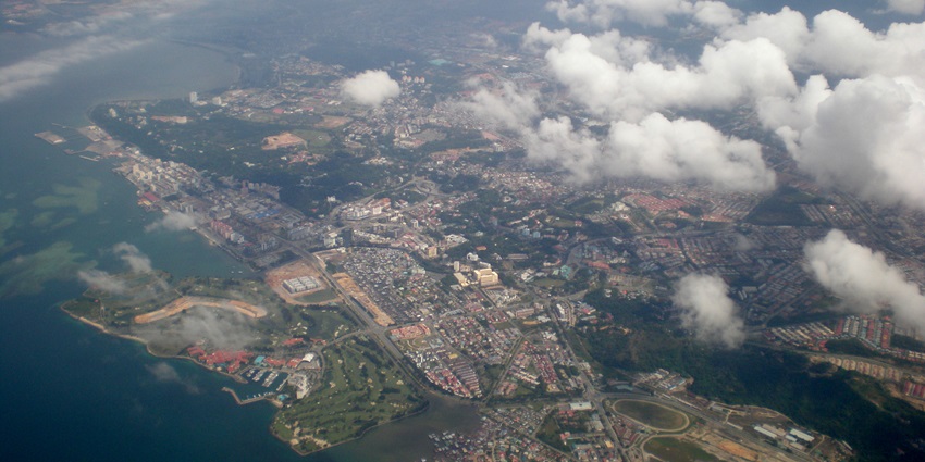 View of Kota showcasing the city's urban layout, historic structures - skydiving Malaysia