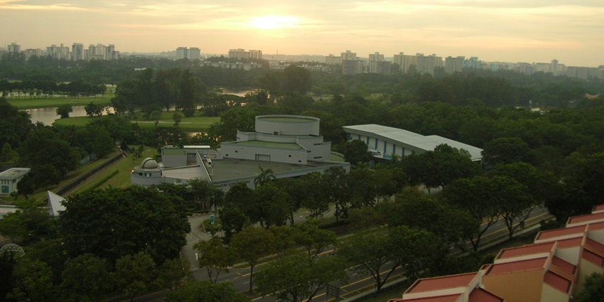 The aerial view of the Science Museum Singapore with several exhibits and discovery.