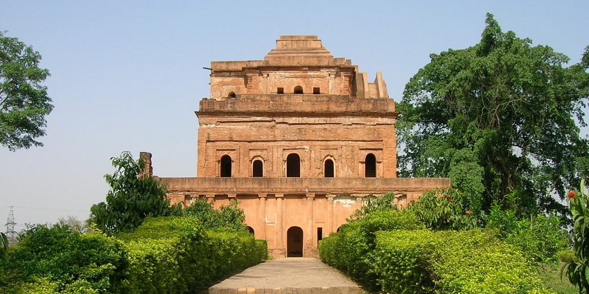 View of Ahom Raja's Palace, highlighting its grand ruins and historical significance.