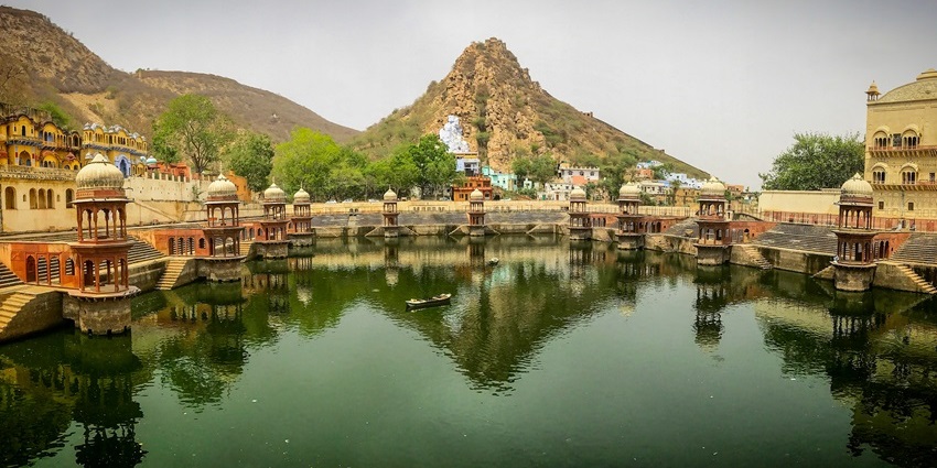 Lakeside view of the Alwar palace, one of the places to visit near Delhi in February