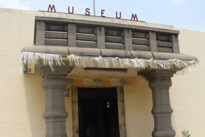 A fascinating view of the Amaravati Museum entrance with the word museum written.