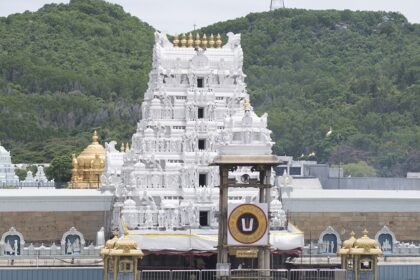 eautiful snap of the Bala ji Temple on the scared hills surrounded by tress near Pedakakani