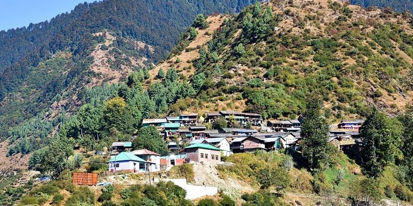 Panoramic image of the beautiful Village in the hills of Kangra district of Himachal
