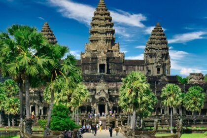 A mesmerising image of Angkor Wat complex during sunset in Krong Siem Reap, Cambodia.