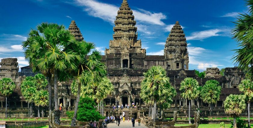 A mesmerising image of Angkor Wat complex during sunset in Krong Siem Reap, Cambodia.