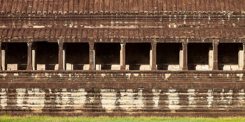 An image of the elevation view of the external gallery of the main temple in Cambodia.