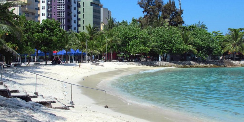 Beautiful scenic panoramic view from the artificial beach in Male—Places to visit in Male