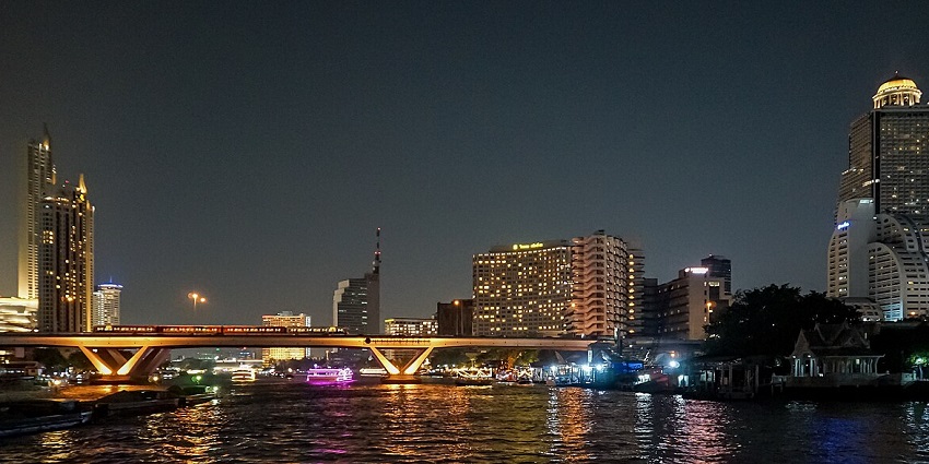 Beautiful snapshot of the river at night–New Year Celebration in Bangkok, Thailand