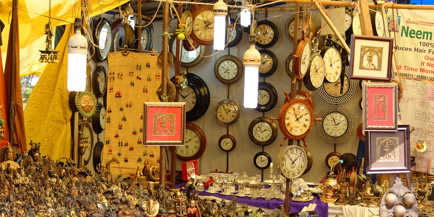 Panoramic snapshot of the beautiful clock shop in the Bazaar of Nuwara Eliya.