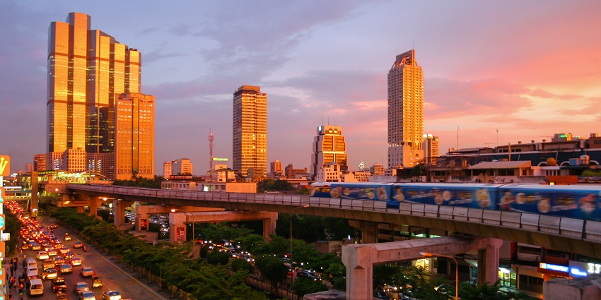The skytrain and modern skyline looks mesmerising during the sunset; a splendid view.