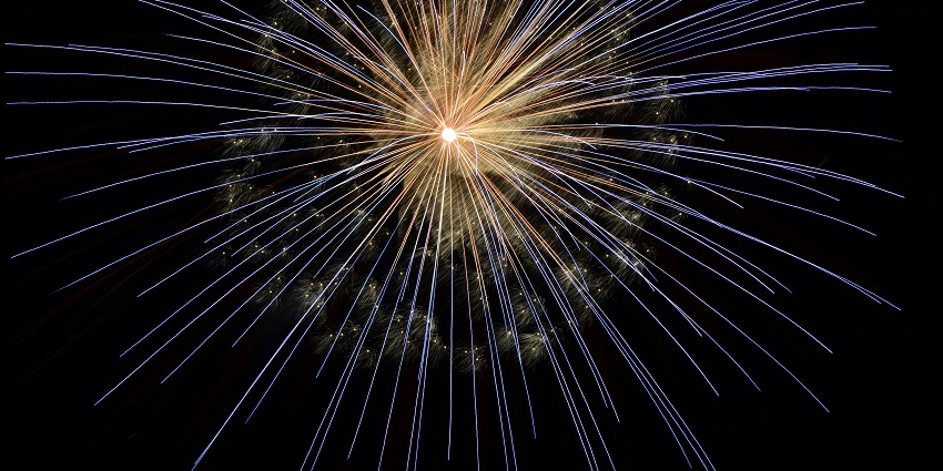 Fireworks can be seen from the outside of the Banquet Hall of the Royal Palace And Hotel.