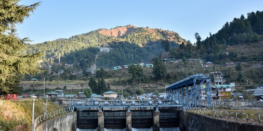 Scenic view of Uhl Barrage in Himachal Pradesh - Hill stations near Kangra.